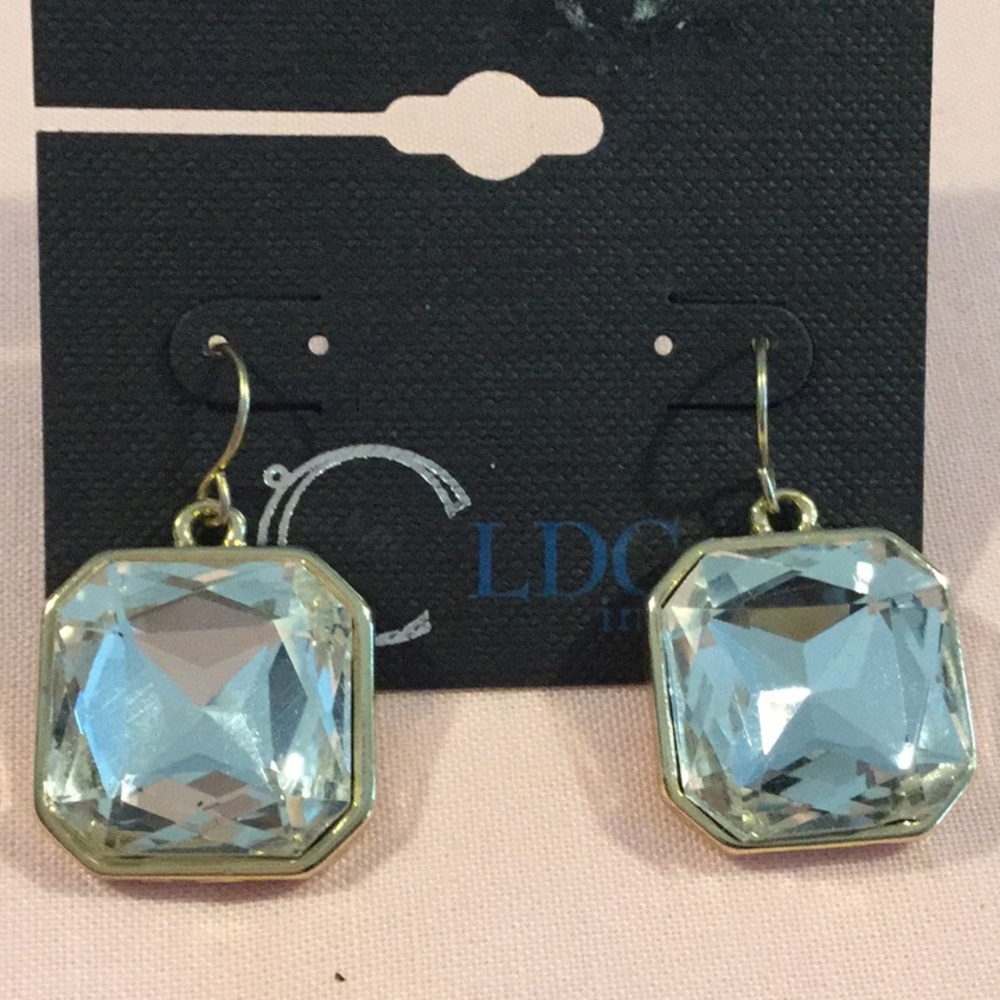 CLDC Goldtone Large Clear Stone Earrings